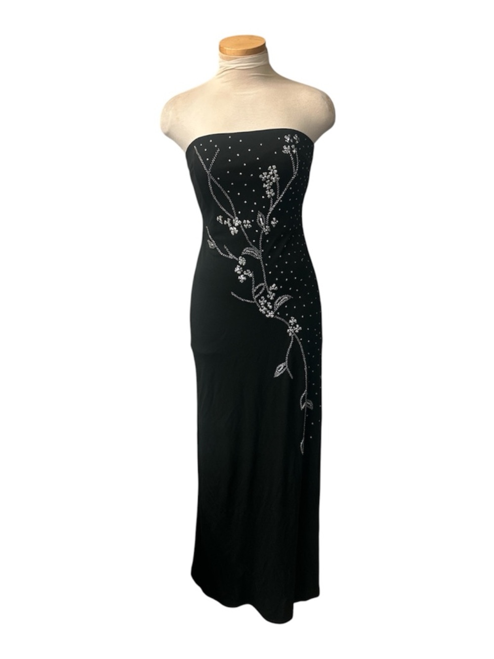 Rimini TV Show Strapless Black Evening Gown with Floral Embroidery Size 2